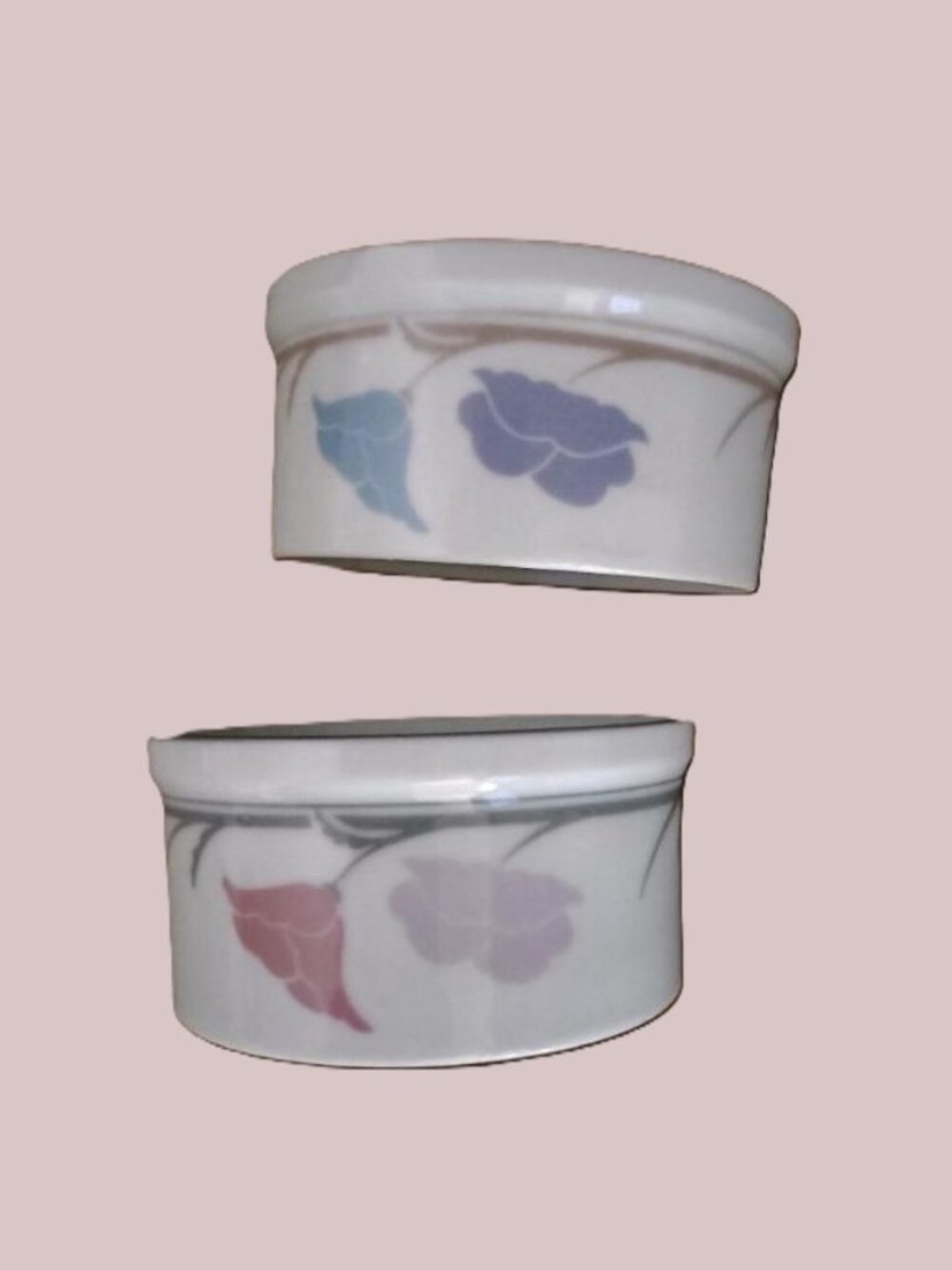 set of 2 ~ Dansk Tivoli Belles Fleurs ramekins - gray / beige
